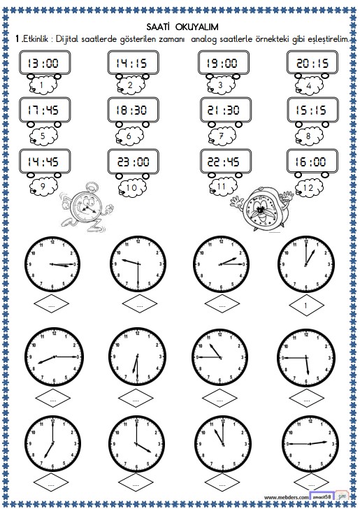 2. Sınıf Matematik Zamanı Ölçme, Saat Etkinliği 25