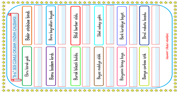 1. Sınıf İlk Okuma Yazma B-b Sesi Cümle Okuma Yazma Çalışması