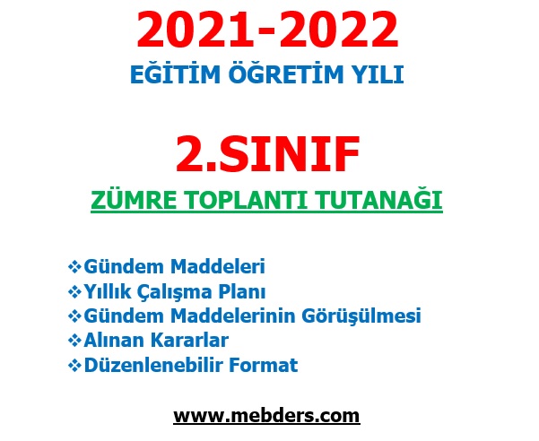 2021-2022 Eğitim Öğretim Yılı 2.Sınıf Zümre Toplantı Tutanağı