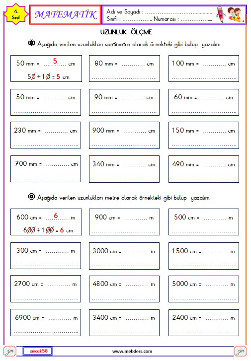 4. Sınıf Matematik Uzunluk Ölçme Etkinliği 7