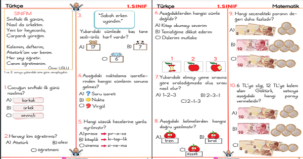1. Sınıf Genel Değerlendirme 3 (Türkçe Matematik Hayat Bilgisi)