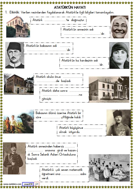 2. Sınıf Hayat Bilgisi Atatürk'ün Hayatı Etkinliği 1