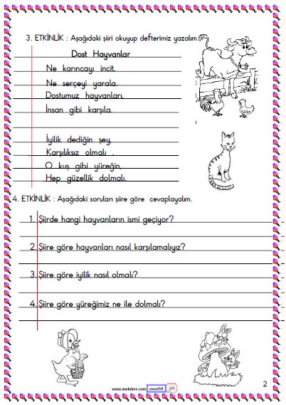 1. Sınıf Türkçe Okuma ve Anlama Etkinliği 2
