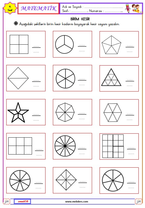 4. Sınıf Matematik Kesirler Etkinliği 5