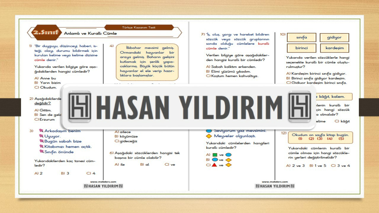 2.Sınıf Türkçe Anlamlı ve Kurallı Cümle Testi