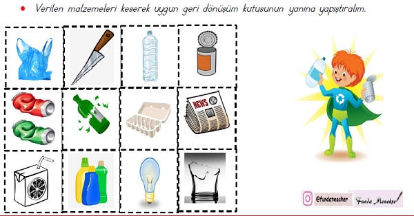 1.Sınıf Hayat Bilgisi Geri Dönüşüm Kes-Yapıştır Etkinliği-2