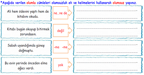 4.Sınıf Türkçe Olumlu-Olumsuz Cümleler Etkinliği
