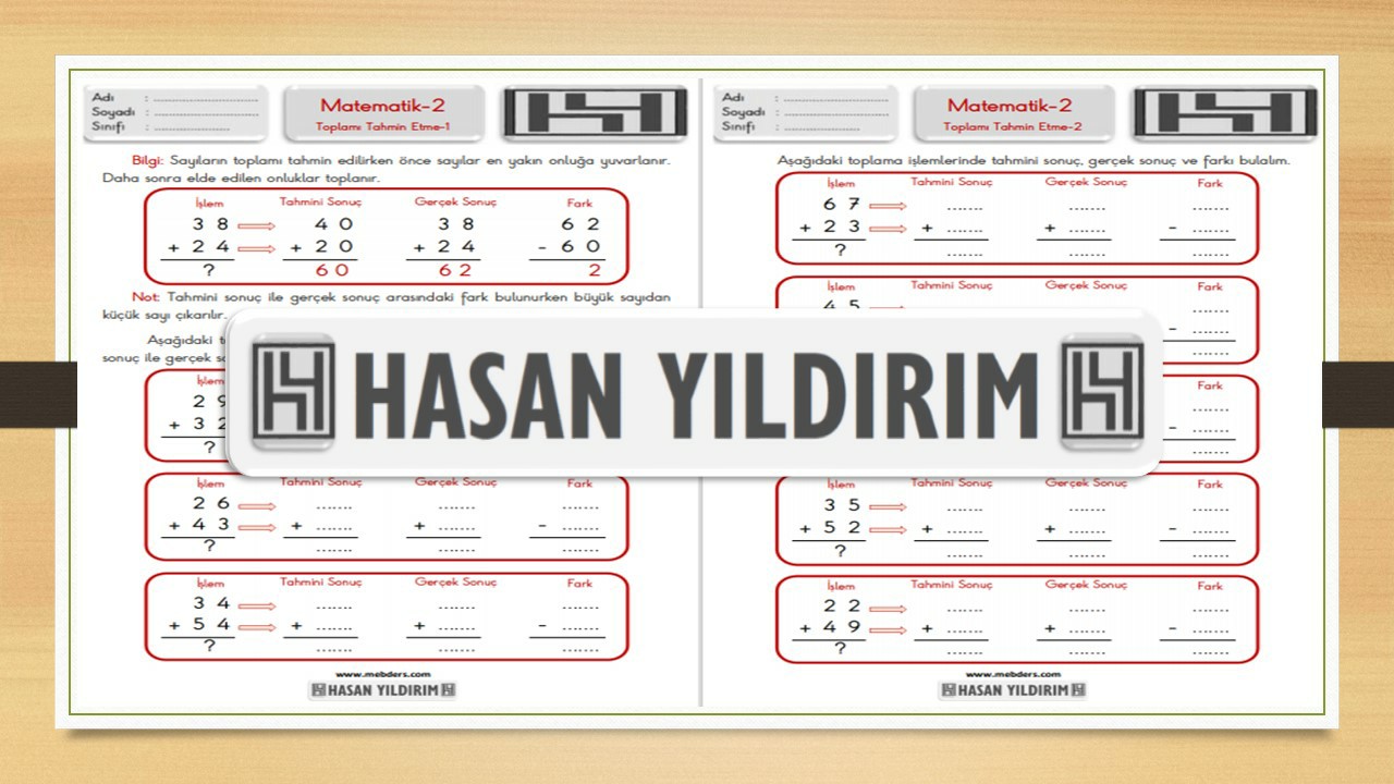 2.Sınıf Matematik Toplamı Tahmin Etme Çalışma Sayfaları