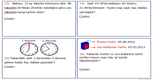 4.Sınıf Matematik Zaman Ölçme ile İlgili Problemler 2