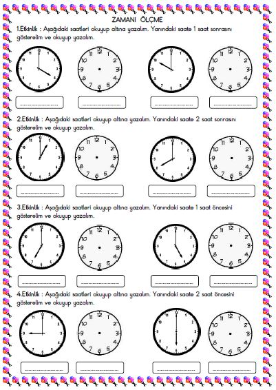1. Sınıf Matematik Zamanı Ölçme ve Saat Etkinliği 5