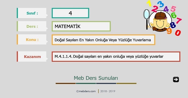 4.Sınıf Matematik Doğal Sayıları En Yakın Onluğa Veya Yüzlüğe Yuvarlama Sunusu