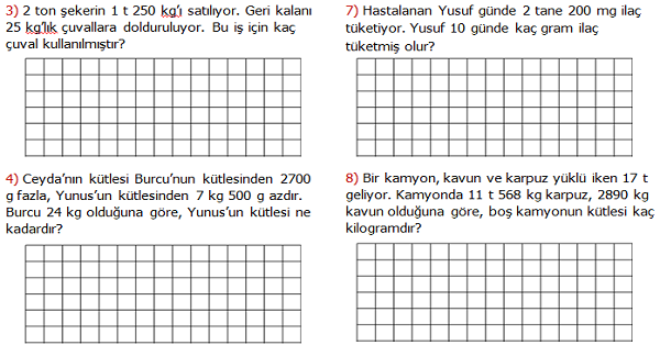 4.Sınıf Matematik Tartma ile İlgili Problemler 1