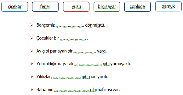 4.Sınıf Türkçe Benzetme İfadeleri Etkinliği 1