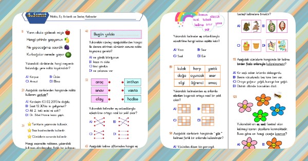 4. Sınıf Türkçe Nokta, Eş Anlamlı ve Sesteş Kelimeler Kazanım Testi
