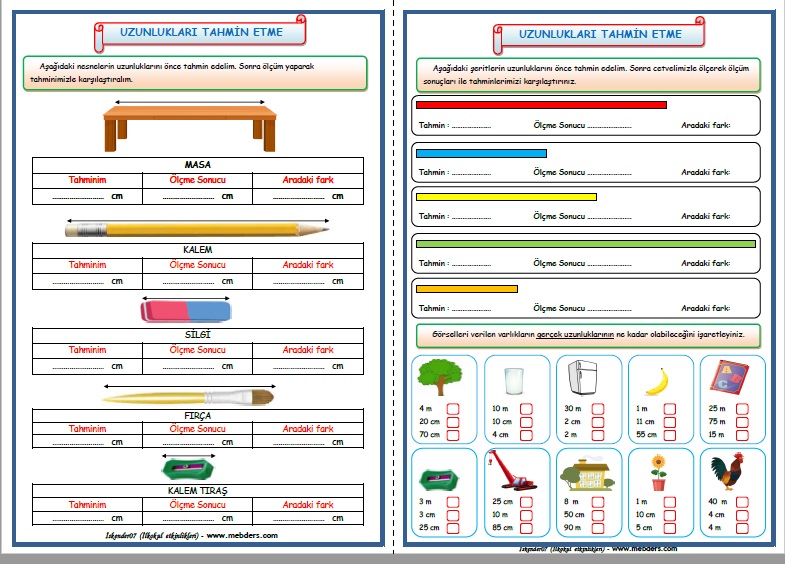 2.Sınıf Matematik Uzunlukları Tahmin Edelim