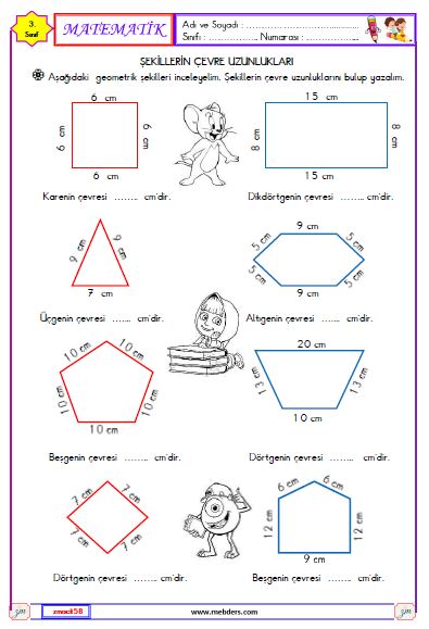 3. Sınıf Matematik Şekillerin Çevre Uzunlukları Etkinliği 4