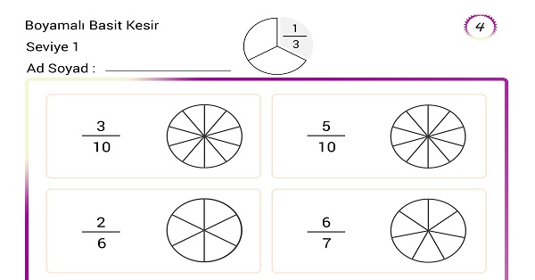 Boyamalı basit kesir etkinliği 4