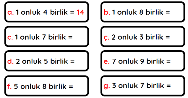 1.Sınıf Matematik Onluk ve Birlikleri Verilen Sayıları Yazalım