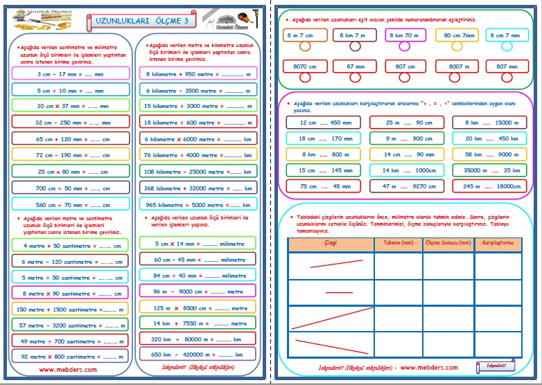 4.Sınıf Matematik Uzunlukları Ölçme Çalışması 3   (2 Sayfa)