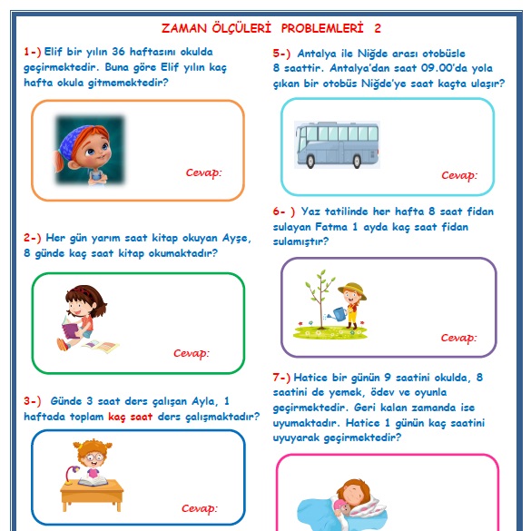 2.Sınıf Matematik Zaman Ölçüleri Problemleri 2