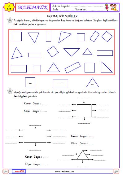 3. Sınıf Matematik Geometrik Şekiller Etkinliği 2