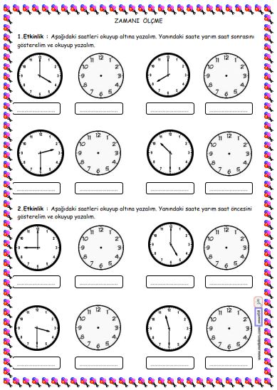 2. Sınıf Matematik Zamanı Ölçme ve Saat Etkinliği 9