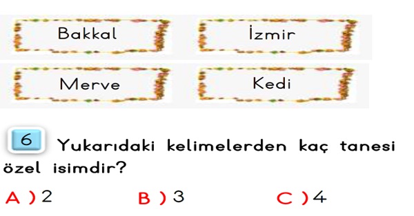 2.Sınıf Türkçe Özel İsimler-Test-1