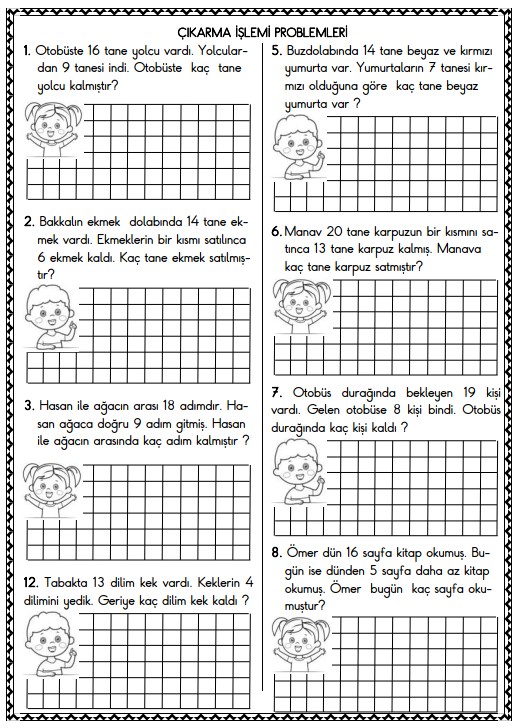 1. Sınıf Matematik Çıkarma İşlemi Problemler Etkinliği 4