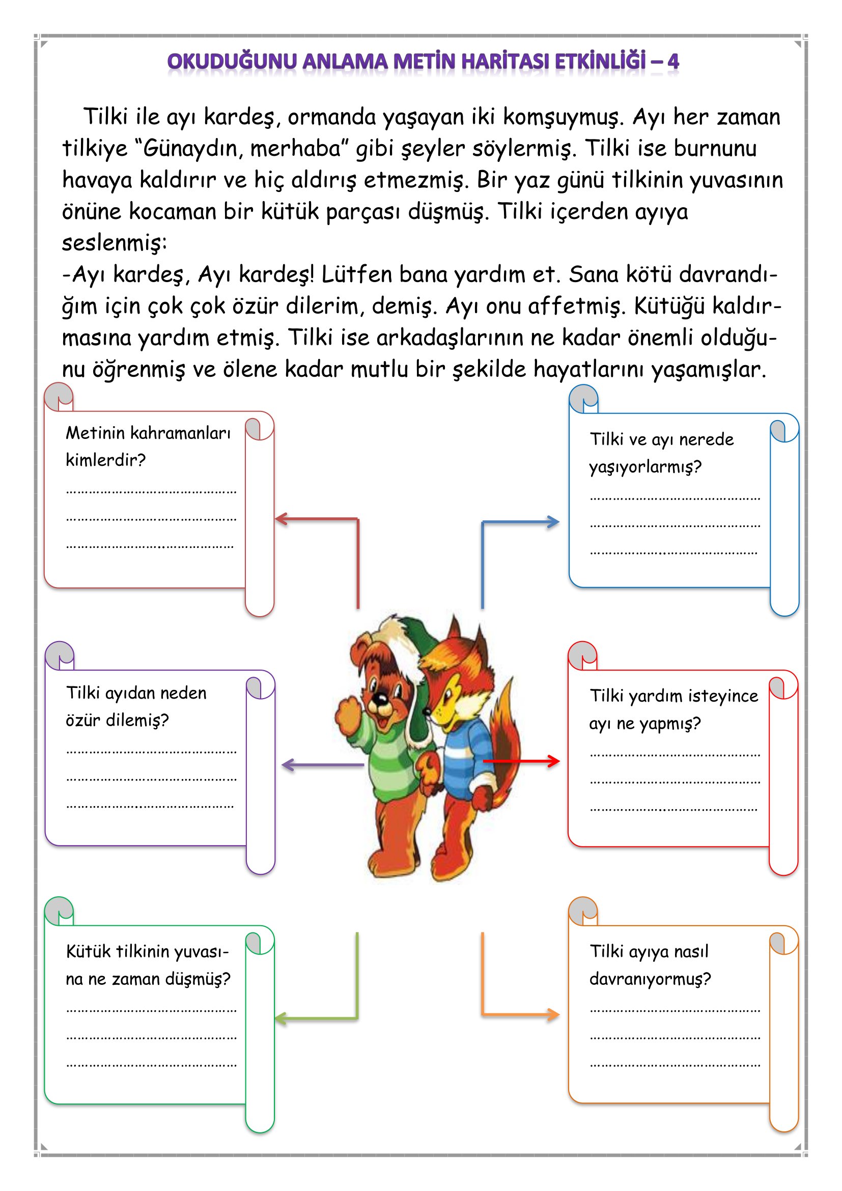 1.Sınıf - Türkçe Okuduğunu Anlama Metin Haritası Etkinliği-4