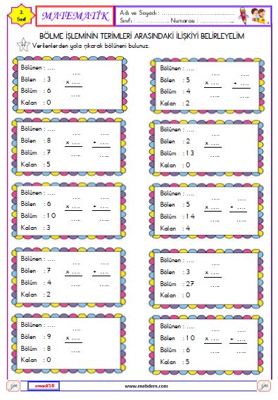 3. Sınıf Matematik  Bölüneni Bulma  Etkinliği 3