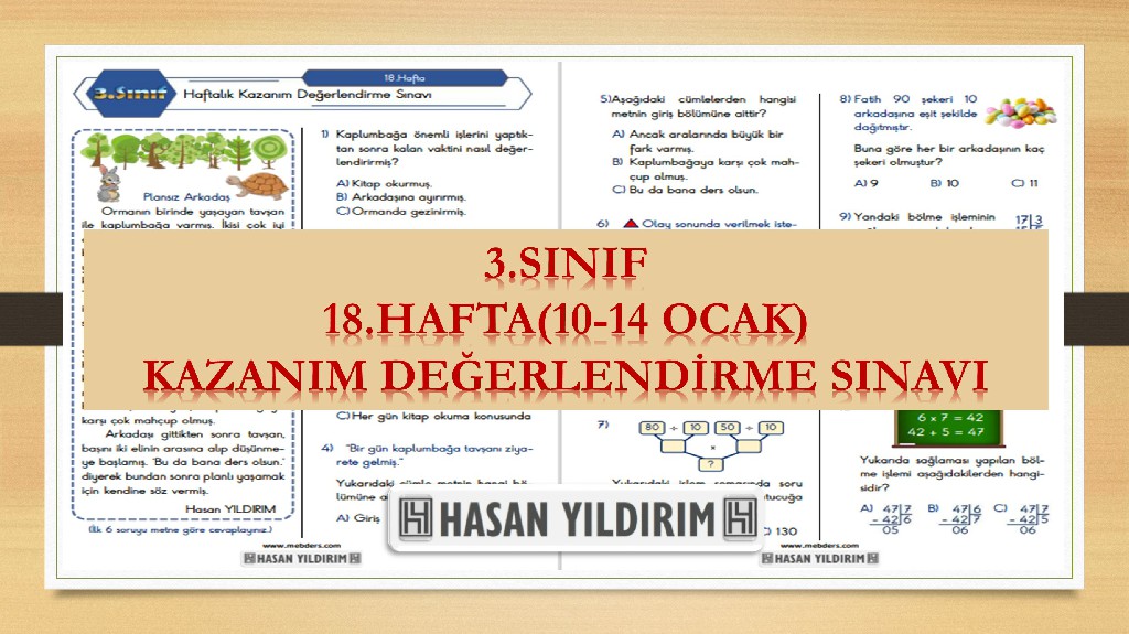 3.Sınıf Haftalık Değerlendirme Testi-18.Hafta(10-14 Ocak)