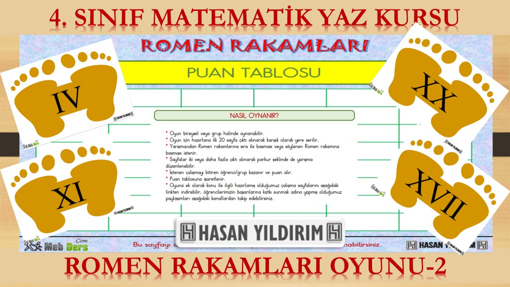 4.Sınıf Matematik Yaz Kursu - Romen Rakamları Oyunu-2