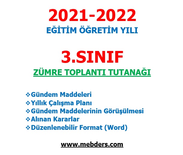 2021-2022 Eğitim Öğretim Yılı 3.Sınıf Zümre Toplantı tutanağı