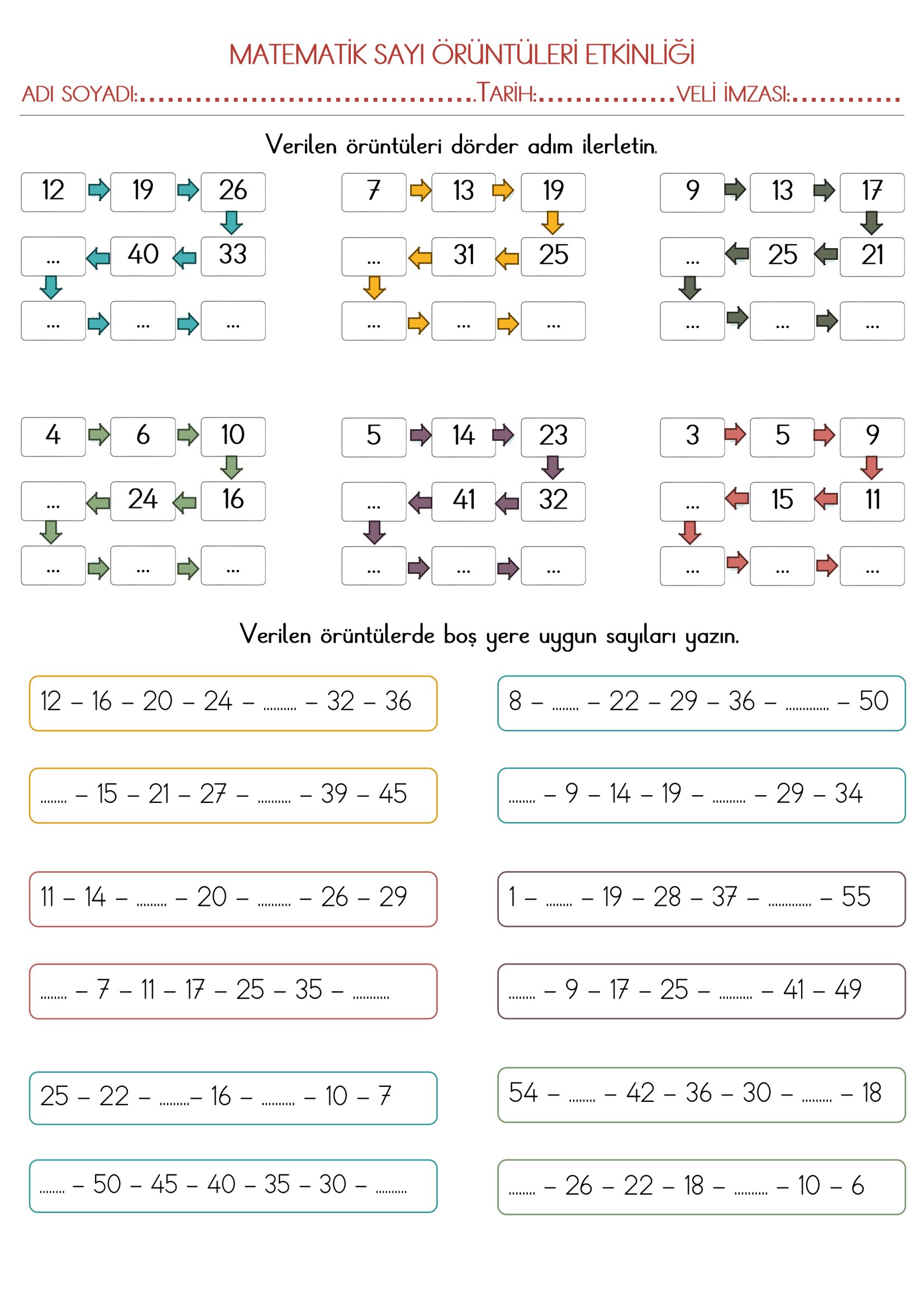 3.Sınıf Matematik Sayı Örüntüleri Etkinliği-2