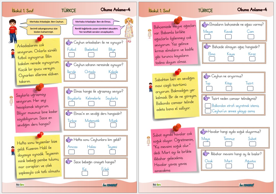 1. Sınıf Türkçe Okuma Anlama 4
