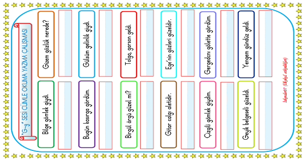 1. Sınıf İlk Okuma Yazma G-g Sesi Cümle Okuma Yazma Çalışması