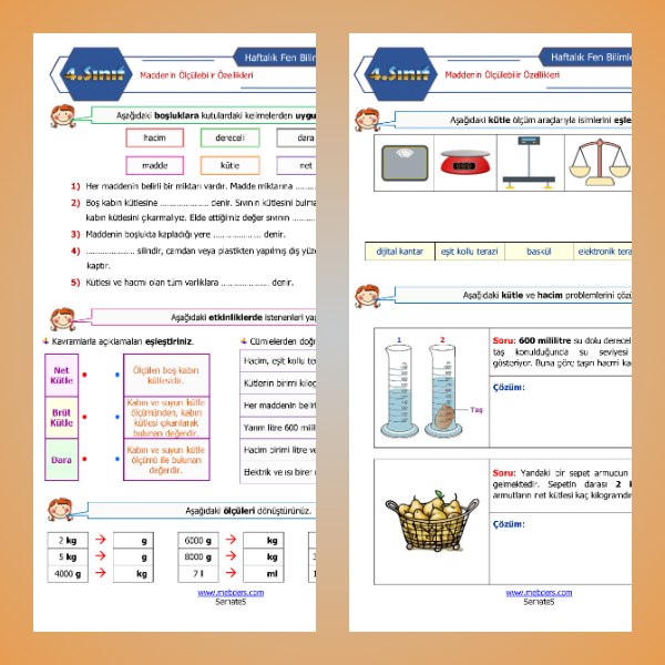 4. Sınıf Fen Bilimleri - Maddenin Ölçülebilir Özellikleri Etkinliği
