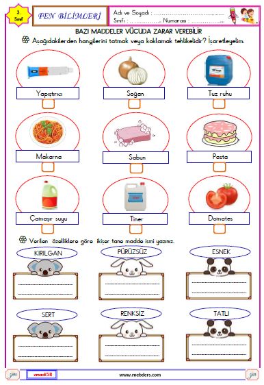 3. Sınıf Fen Bilimleri Bazı Maddeler Vücuda Zarar Verebilir Etkinliği 1