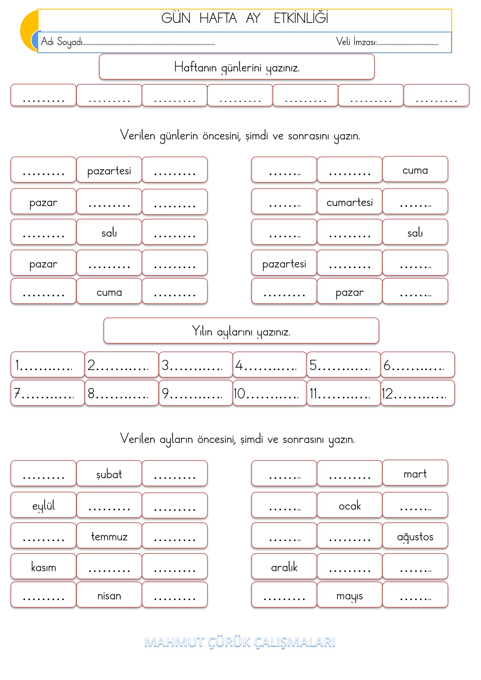 2.Sınıf - Matematik - Gün Hafta Ay Etkinliği