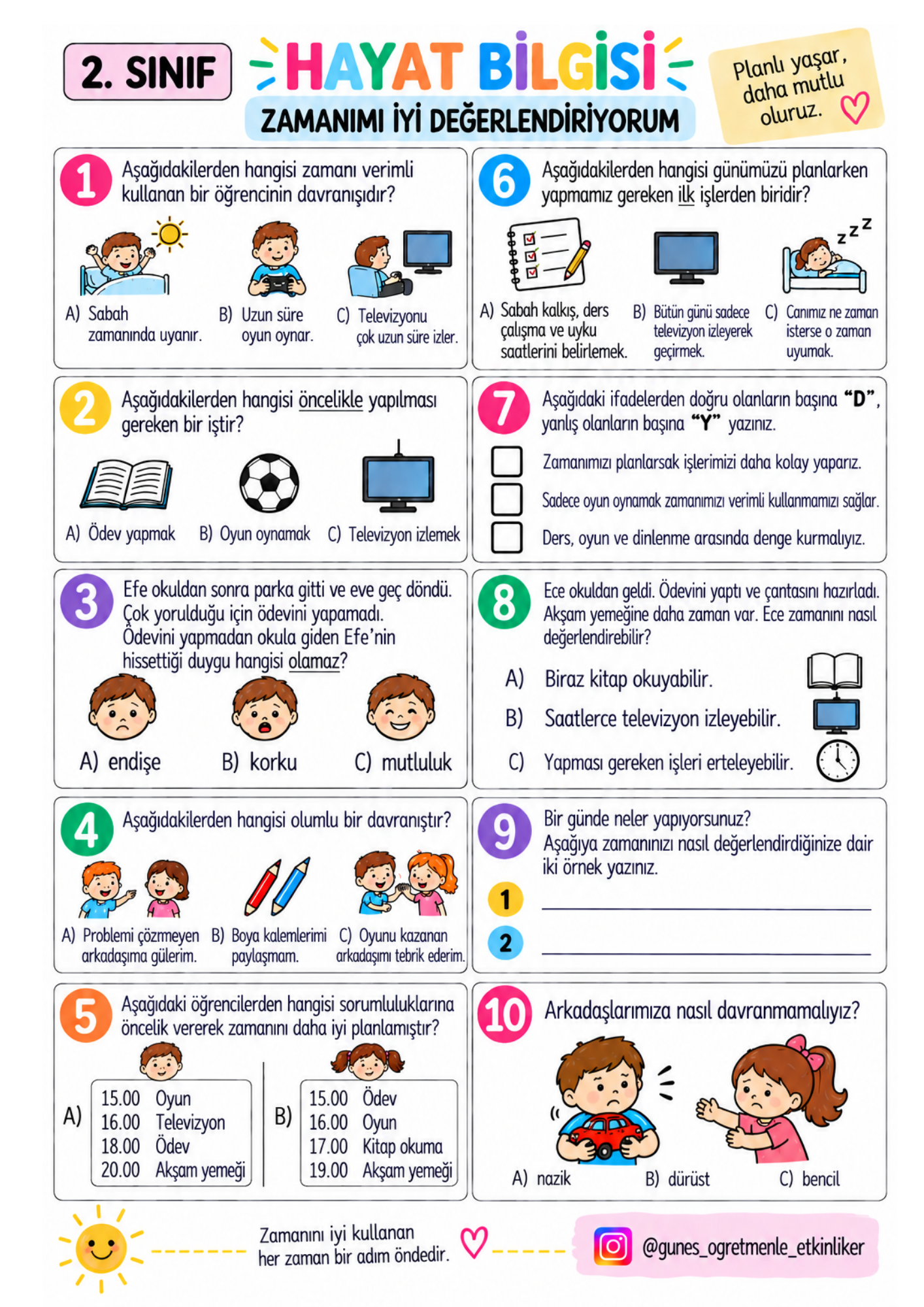 2.Sınıf 1. Hafta Değerlendirme
