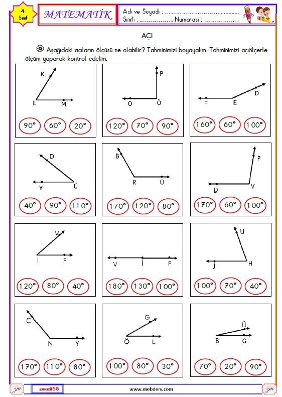 4. Sınıf Matematik Açı Etkinliği 6