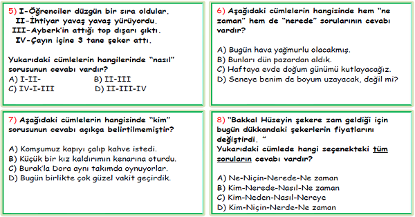 4.Sınıf Türkçe 5N-1K Test 2