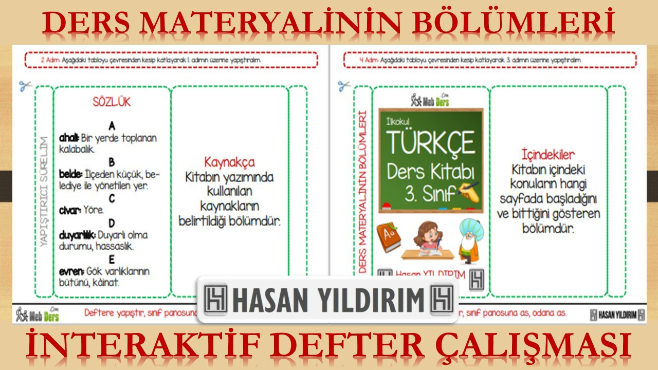 Ders Materyalinin Bölümleri İnteraktif Defter Çalışması