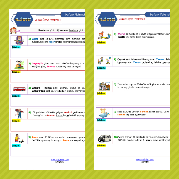 4. Sınıf Matematik - Zaman Ölçüleri ile İlgili Problemler Etkinliği