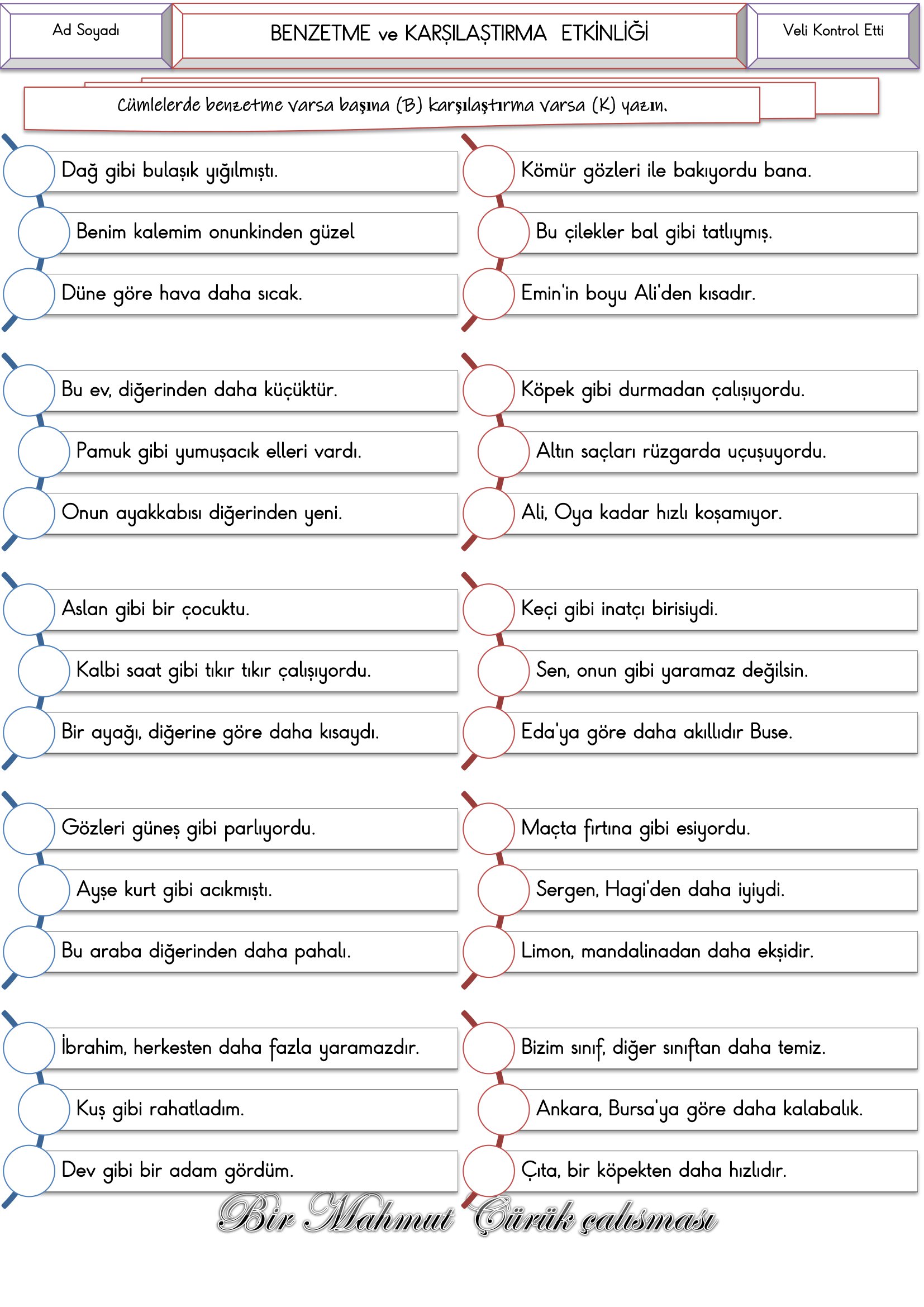 4.Sınıf Türkçe Benzetme ve Karşılaştırma Etkinliği