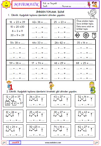 2. Sınıf Matematik Zihinden Toplama İşlemi Etkinliği 3