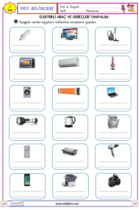3. Sınıf Fen Bilimleri Elektrikli Araç ve Gereçlerin Önemi Etkinliği 3