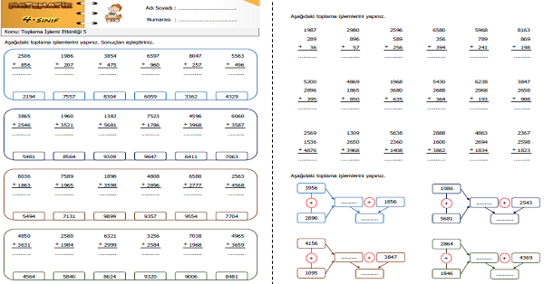4.Sınıf Matematik Toplama İşlemi Etkinliği 6