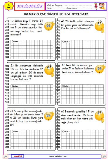 3. Sınıf Matematik Uzunluk Ölçme Birimleri İle İlgili Problemler Etkinliği 6