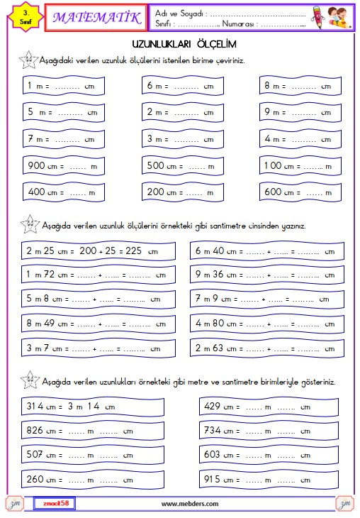 3. Sınıf Matematik Uzunlukları Ölçelim Etkinliği 3